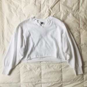 White Cropped Crew Neck Sweatshirt